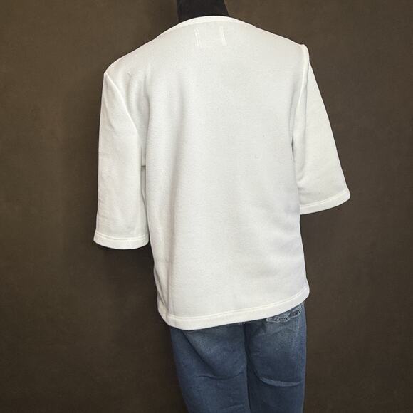 Dudley Stephens Park Slope Fleece Top White Size M 3/4 Sleeve Pullover - Picture 3 of 10